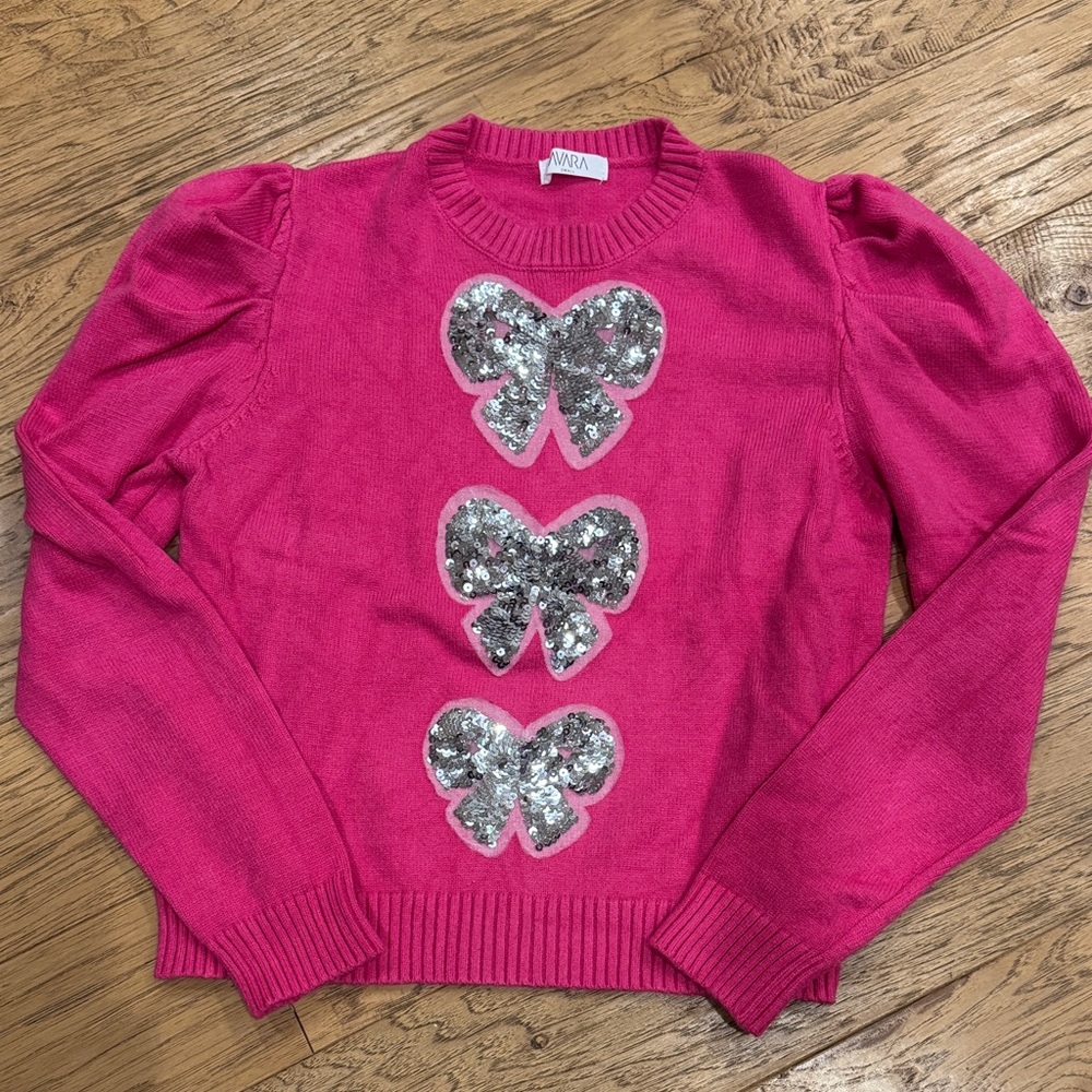 Avara Fuchsia Sweater with Silver Sequin Bows